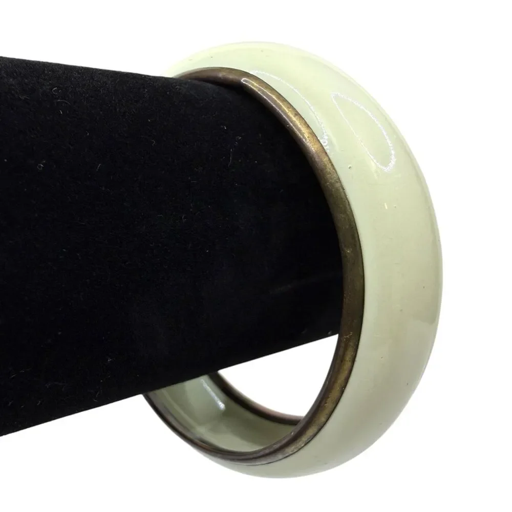 Vintage Style Cream Enamel & Bronze Tone Bangle Bracelet Fashion Jewelry 8